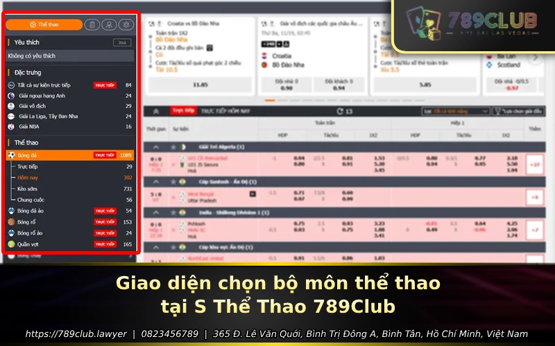 Giao dien chon bo mon the thao tai S The Thao 789Club